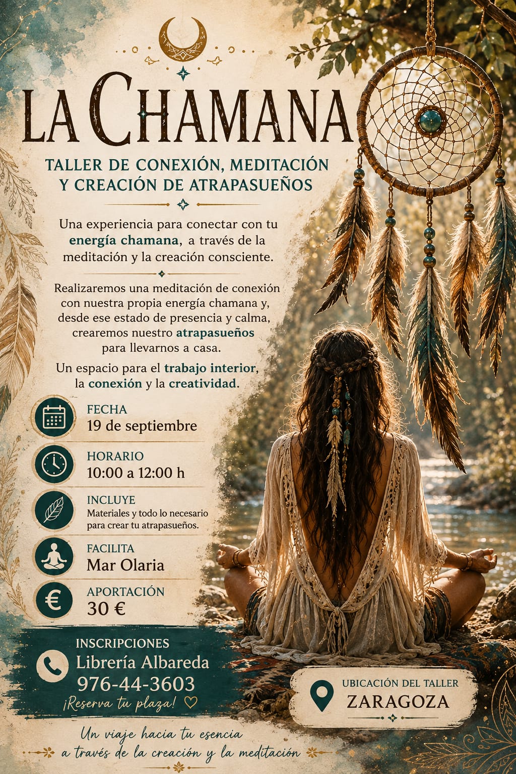 Cartel de TALLER DE CONEXIÓN, MEDITACIÓN Y CREACIÓN DE ATRAPASUEÑOS