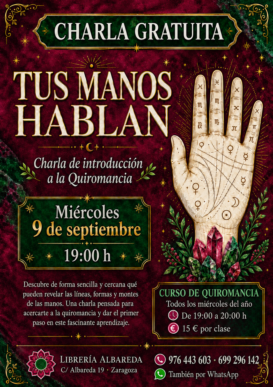 Cartel de CHARLA DE QUIROMANCIA «TUS MANOS HABLAN»