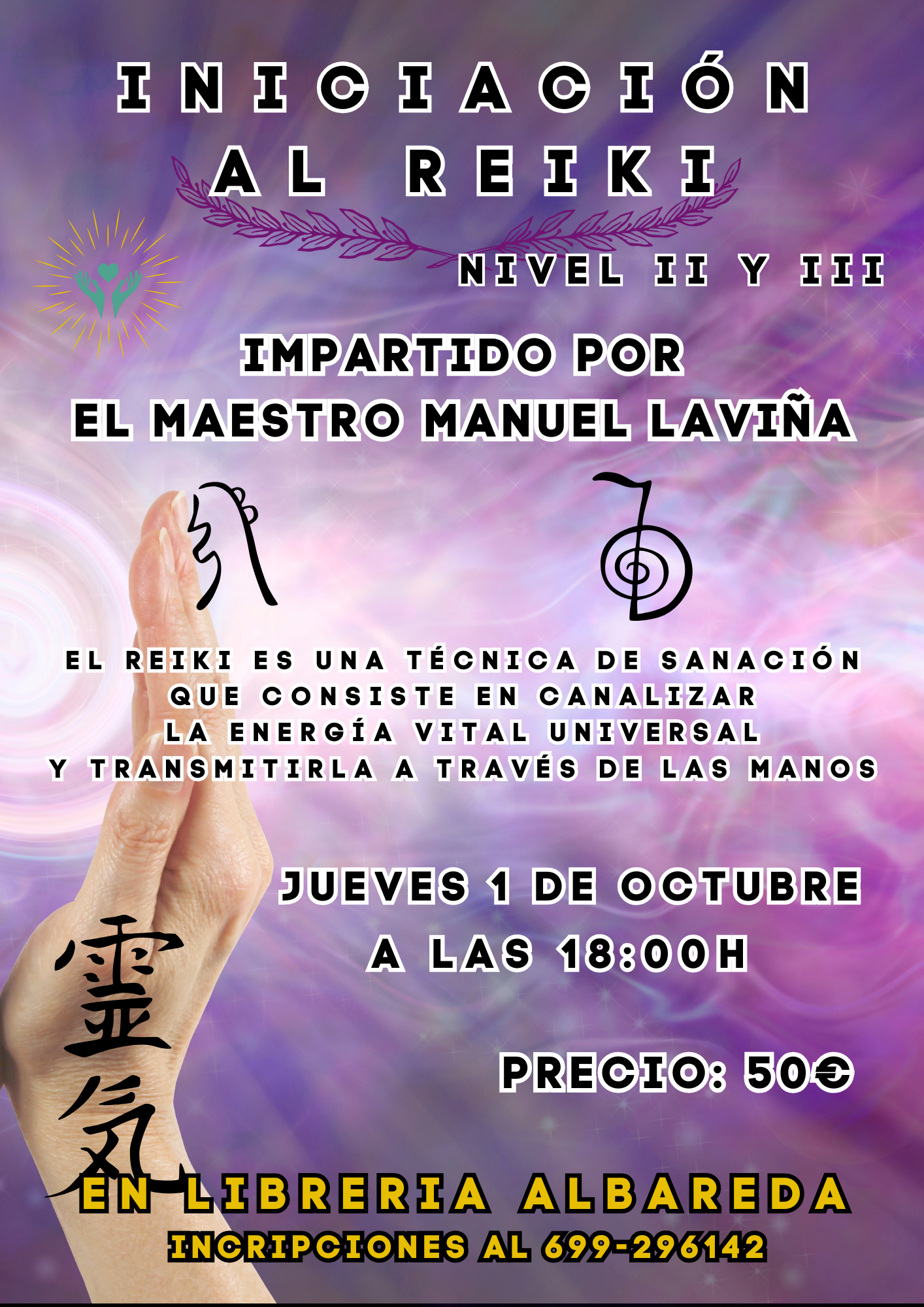 Cartel de INICIACIÓN AL REIKI «NIVEL II Y III»