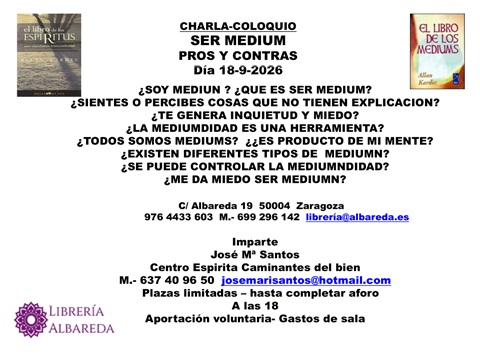 Cartel de CHARLA «SER MEDIUM – PROS Y CONTRAS»