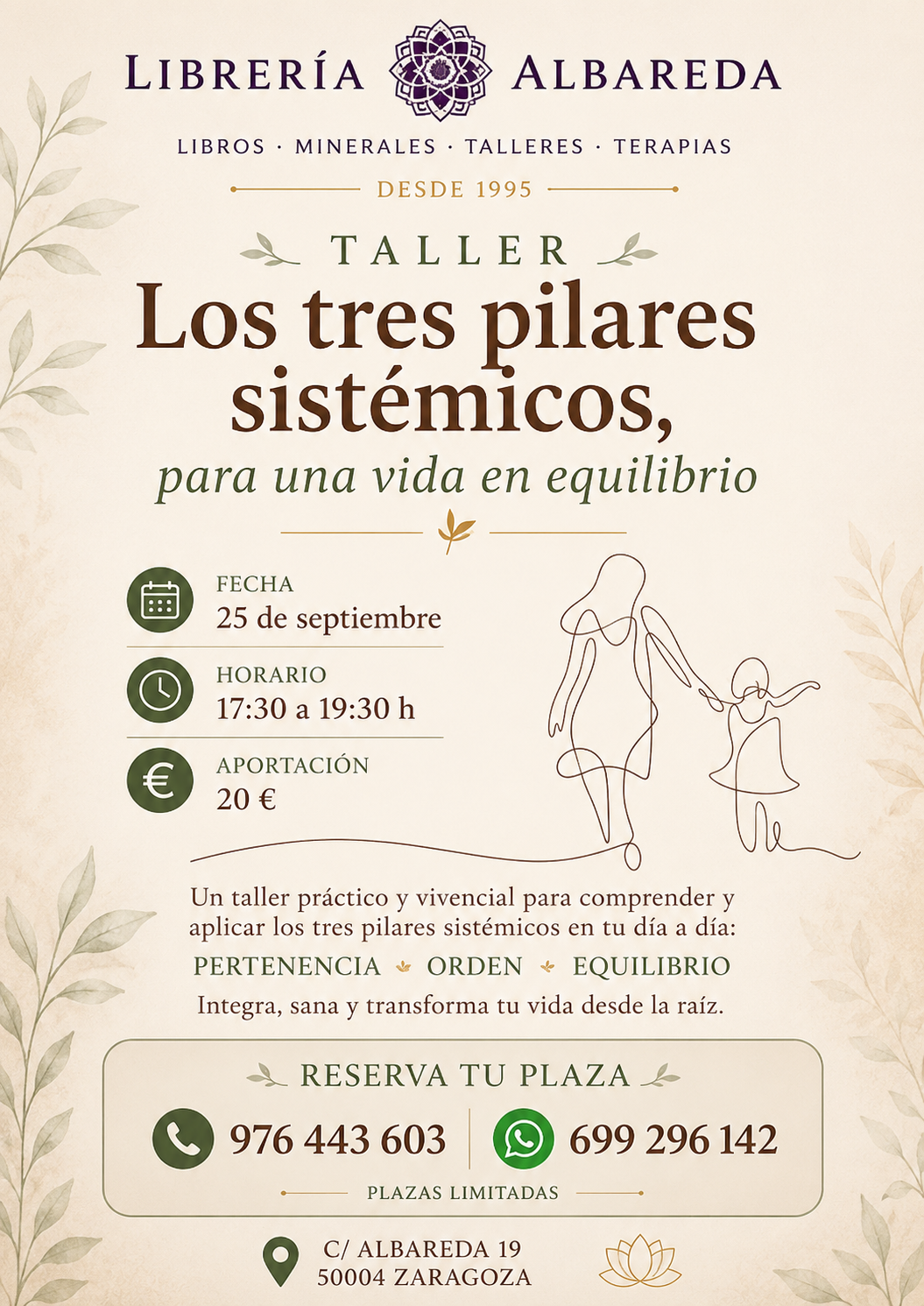 Cartel de TALLER «LOS TRES PILARES SISTÉMICOS PARA UNA VIDA EN EQUILIBRIO»